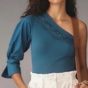 NWT ANTHROPOLOGIE ONE SHOULDER LACE BUTTON TOP BLOUSE